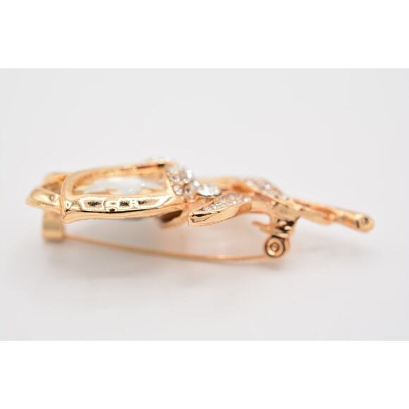Statement Crystal Rose Pin Brooch Sparkling Rhinestone Gold Tone BinAQ - Picture 11 of 12